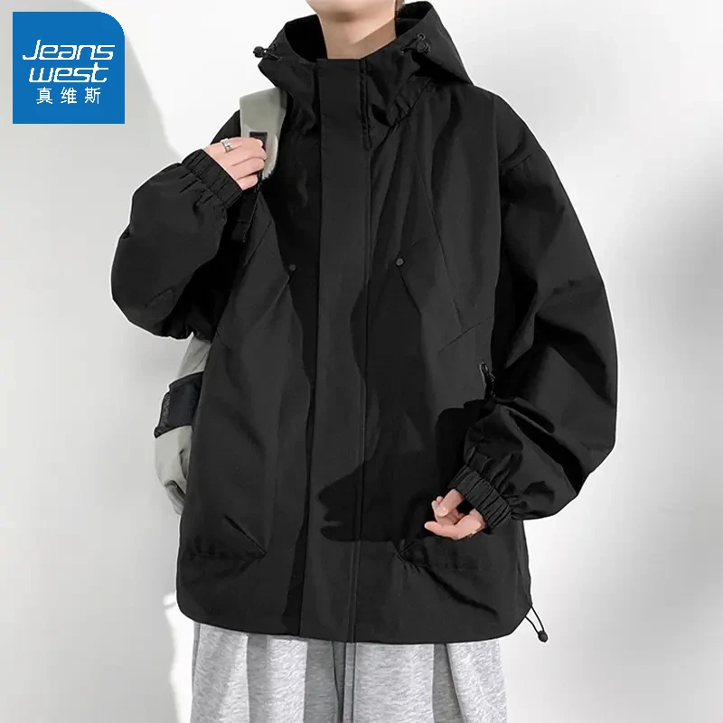 真维斯三防冲锋衣男款2025春秋季潮牌宽松户外登山大码夹克外套男