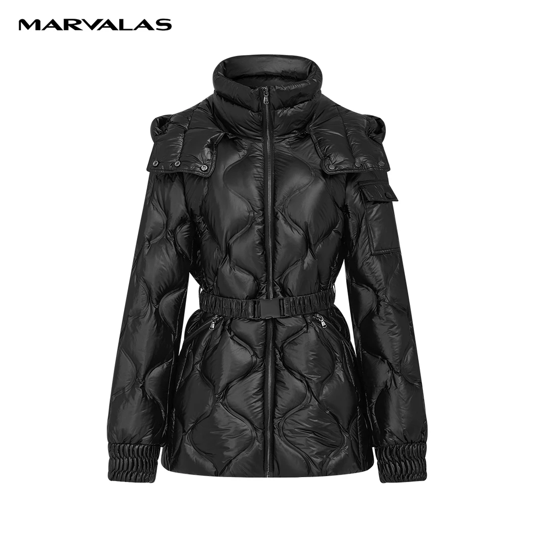 【曼德诗】正品冬季新款爆款高端洋气黑色连帽羽绒服M427307456