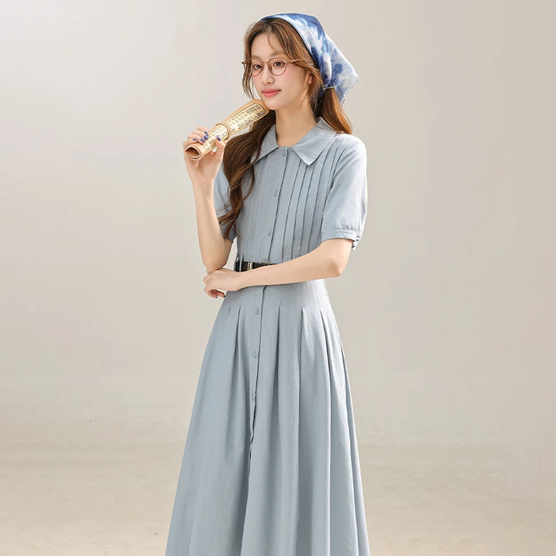 三寸藕【学院蓝书】福利-法式气质蓝色连衣裙女装教资面试L250614