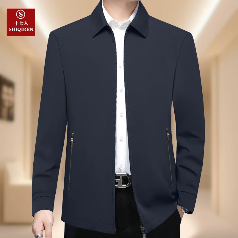 【高档休闲】十七人男士商务夹克休闲秋季翻领无工艺纯色时尚男男装