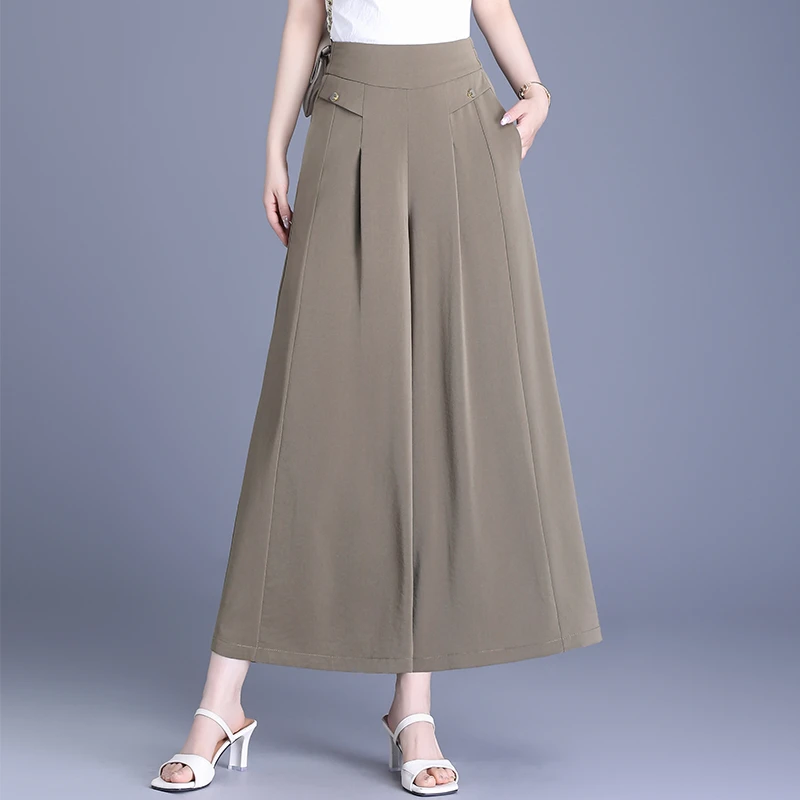 时尚阔腿裤女2025夏季新款高腰宽松显瘦休闲裤气质大脚裤九分裤子