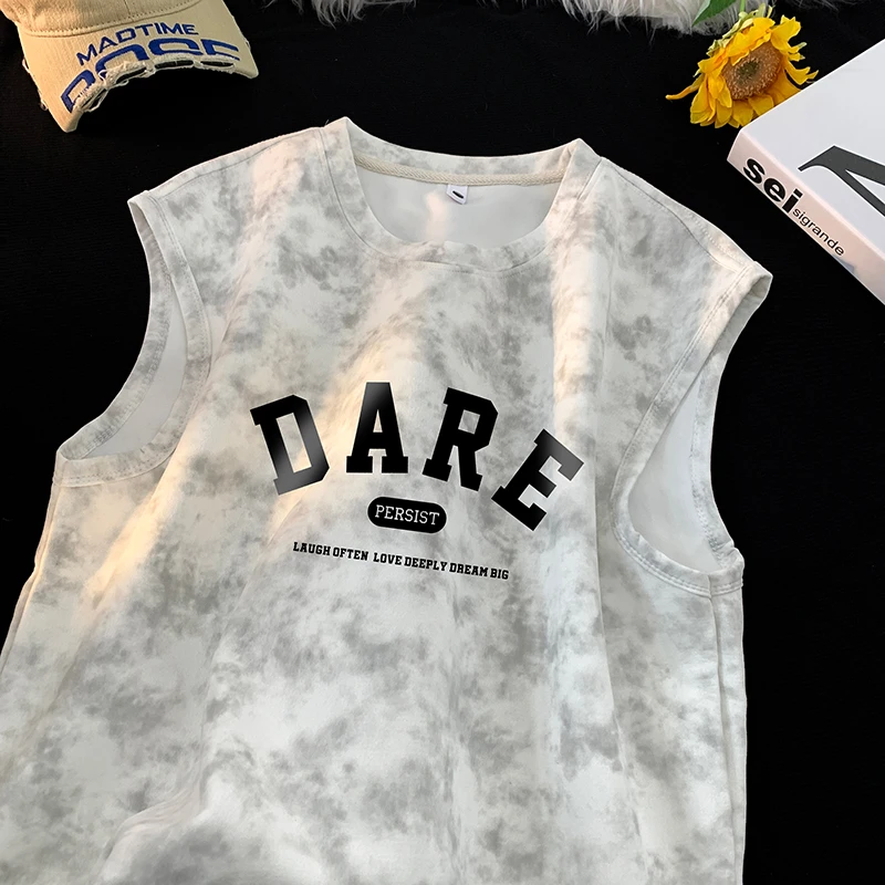 【富富】扎染夏季美式质感背心男士复古宽松无袖ins高街运动ZRB119