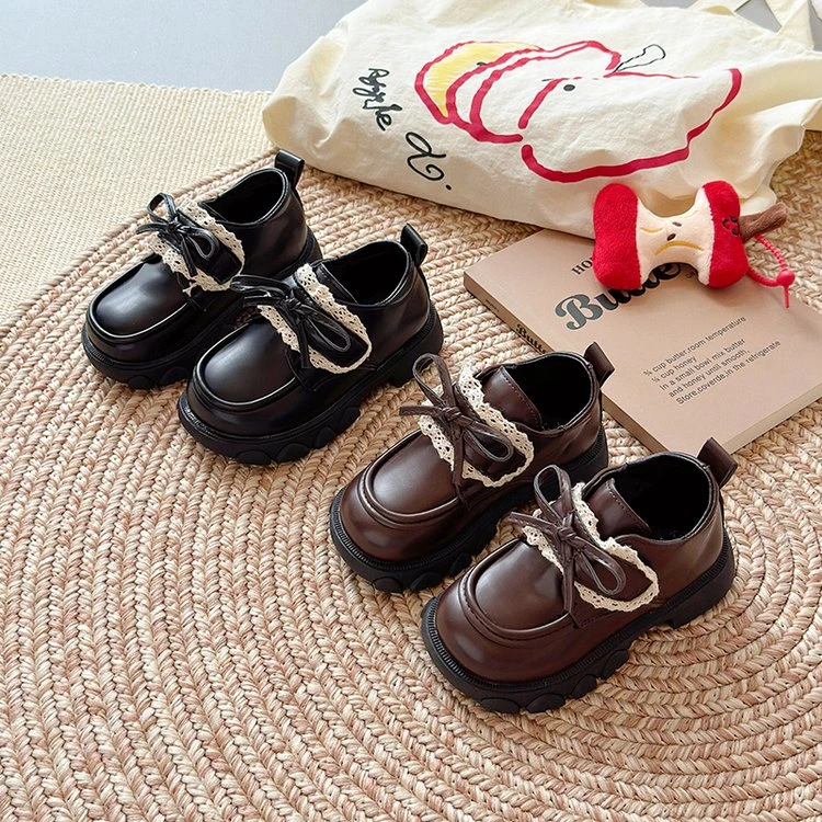 ABC女童校园小皮鞋2025秋季新款韩版玛丽珍鞋洋气蕾丝单鞋乐福鞋