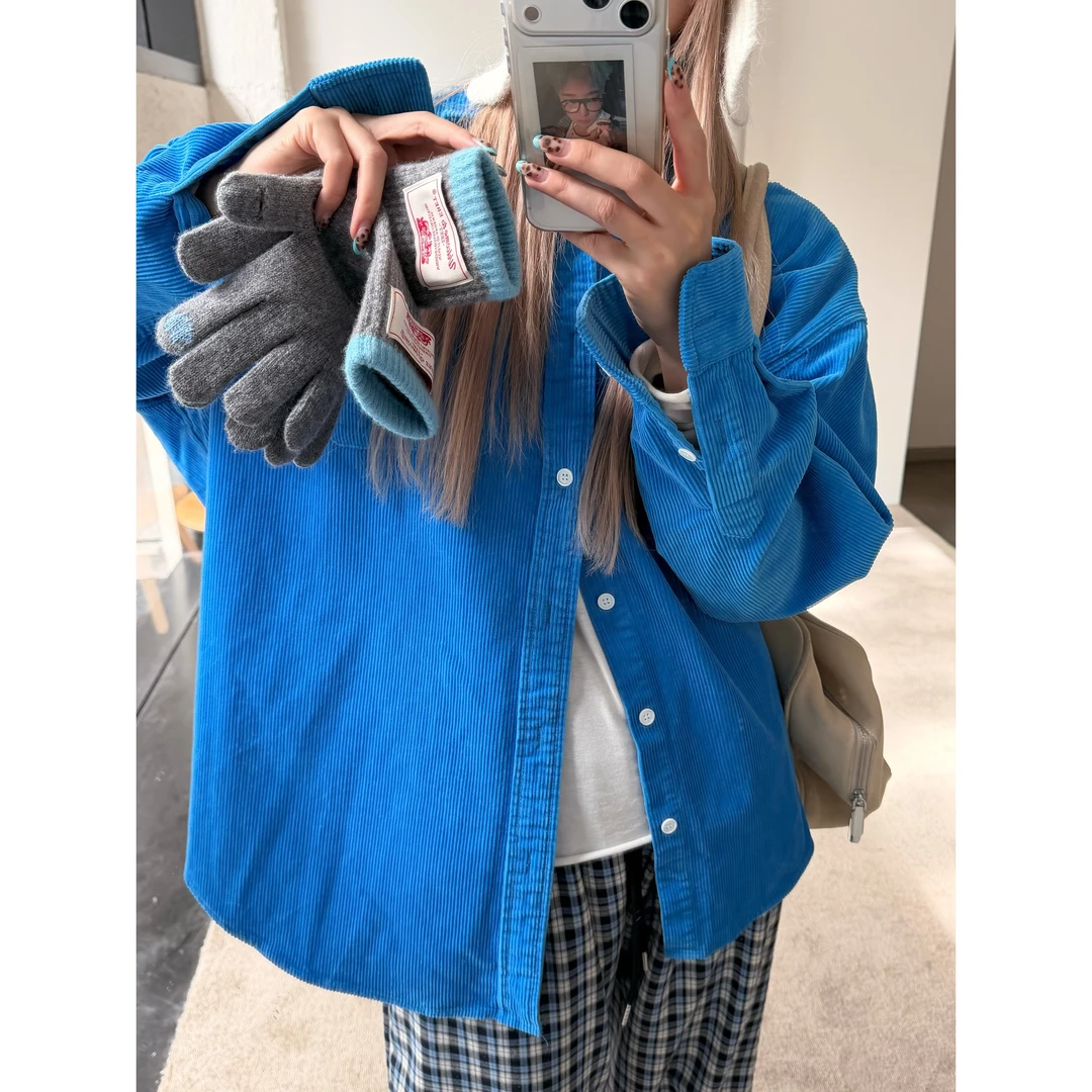 HELLOTANGO《老钱印象》秋冬复古老钱风灯芯绒刺绣加厚衬衫851134#