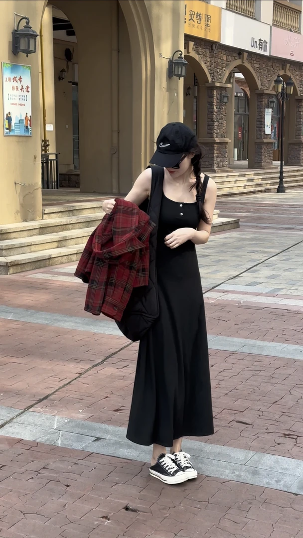 CHANGMEILI 常美丽黑色显瘦长裙