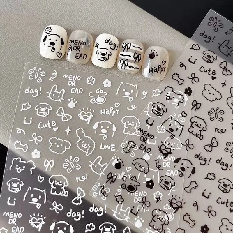美甲网红爆款涂鸦贴纸2025年新款彩绘卡通小狗猫咪指甲穿戴甲配饰