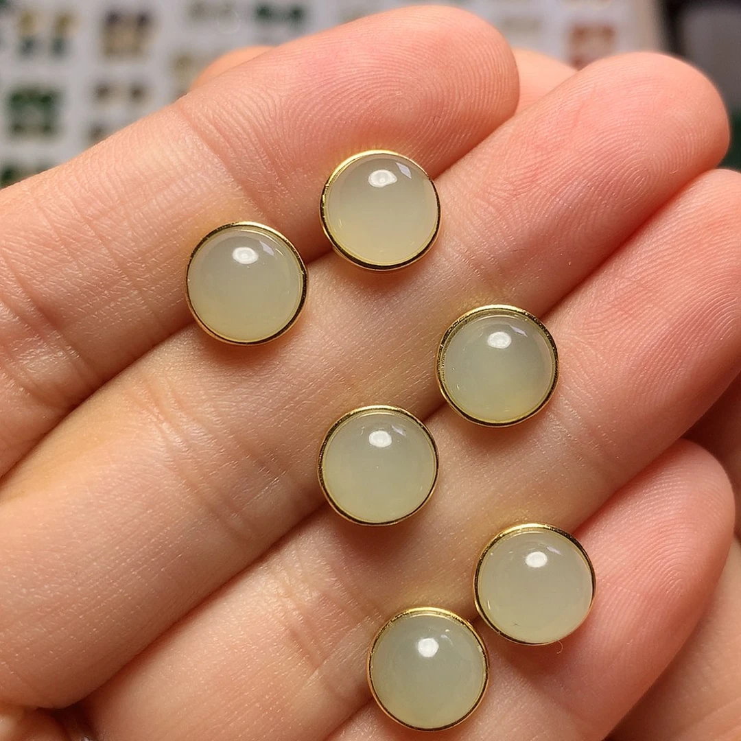 银S925镀金镶嵌和田玉（青白玉）耳饰