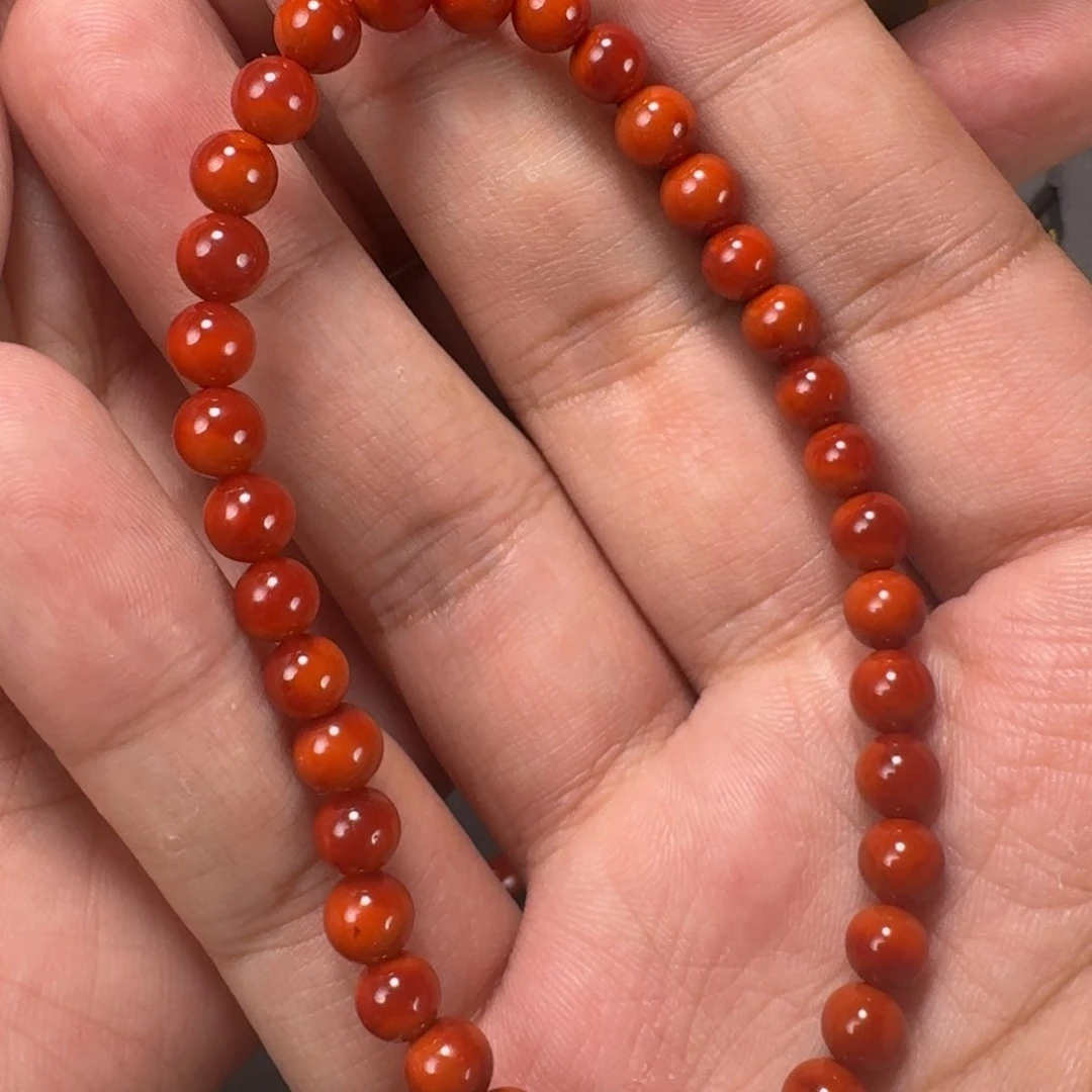 南红玛瑙柿子红双色圆珠手串5➕mm未镶嵌