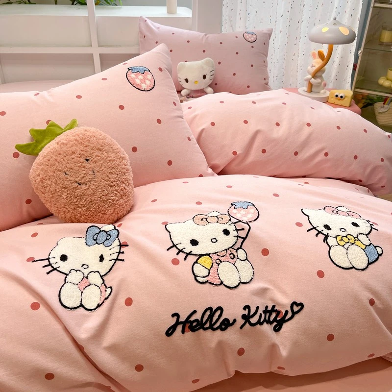 KT猫纯棉磨毛毛巾绣四件套儿童全棉被套床单人学生宿舍床上三件套