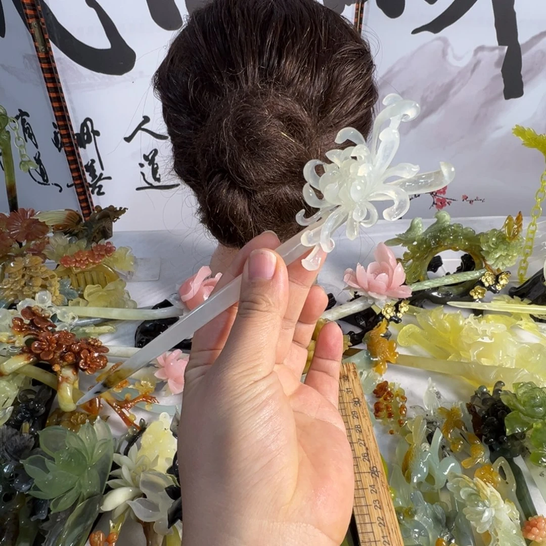 定制蛇纹石玉毛货发饰