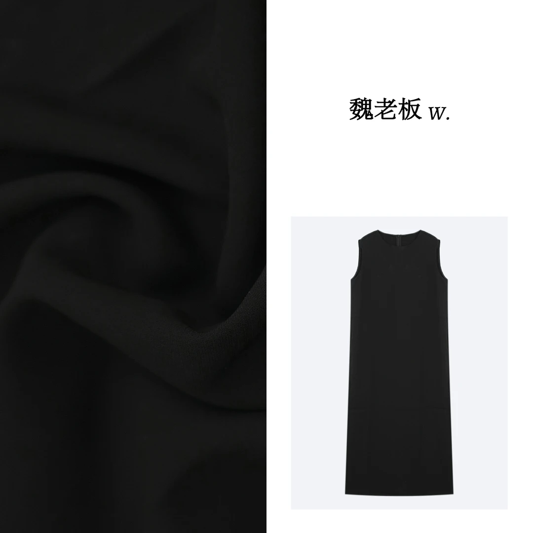 W.Diva【风韵犹存】醋酸百搭黑色宽松休闲显瘦无袖连衣裙1DDM25700