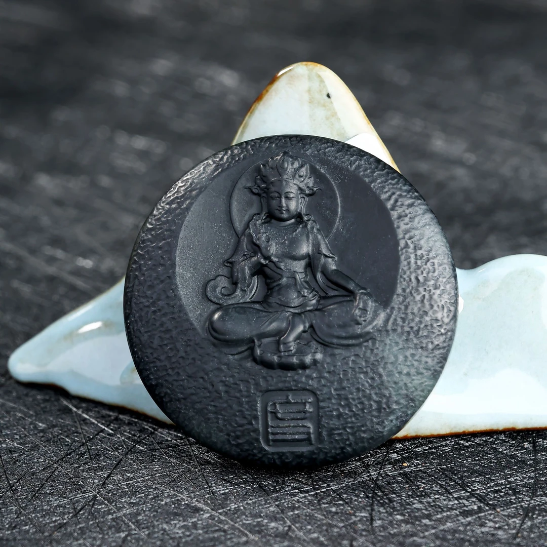 KJ-A1YH02和田玉度母吊坠圆形约40mm精致碧玉百搭款多样性发一