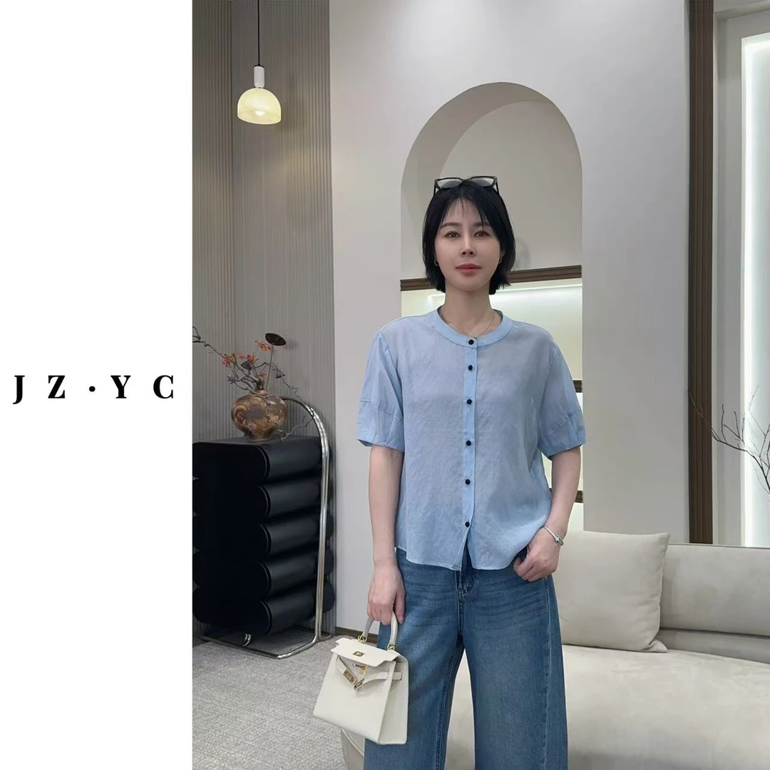 【洁子推荐】2025夏季新款256351韩系小黑扣设计休闲衬衫JZYC256351