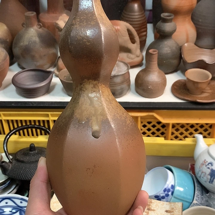 扶***舒备前烧葫芦花瓶一个