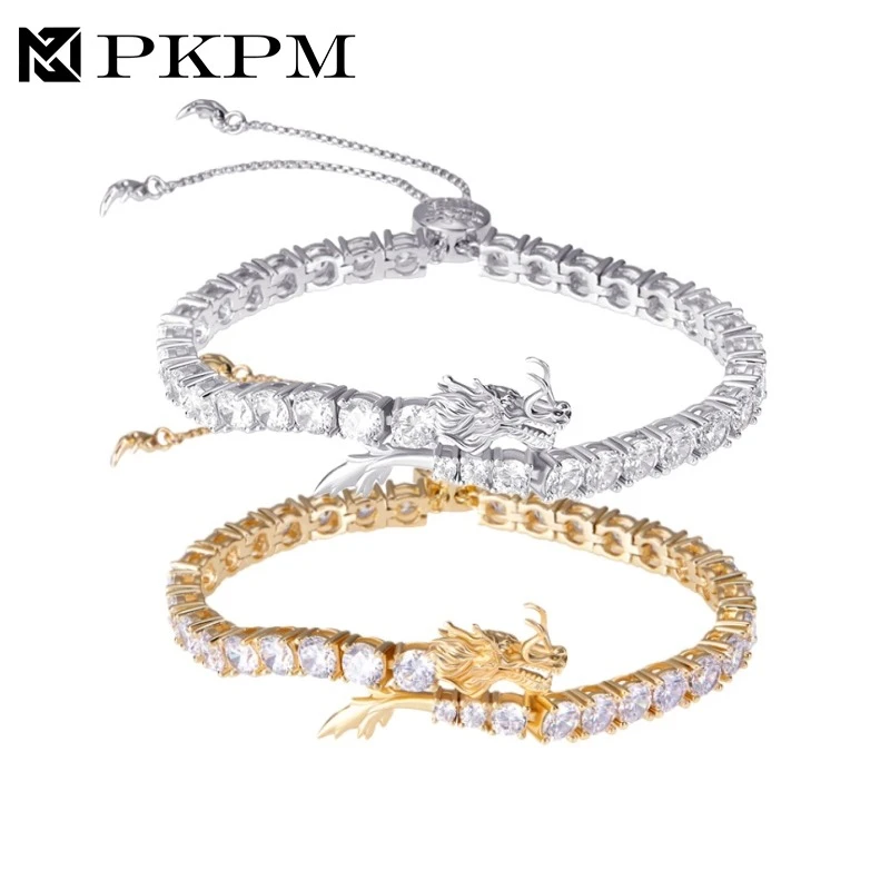 钛钢合成锆石手链  龙1系列 满镶钻网球轻奢质感个性情侣时尚百搭