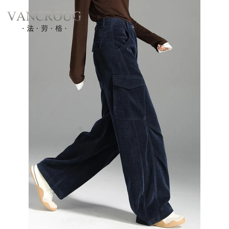 法劳格金丝绒高腰阔腿裤女秋冬新款灯芯绒裤子宽松工装裤休闲弯刀