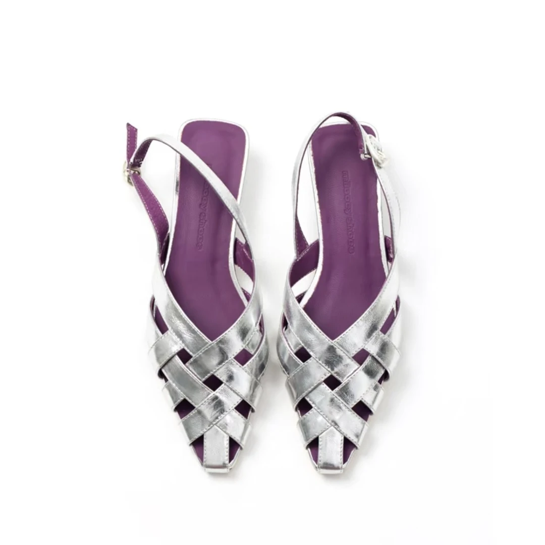 包头尖头编织罗马风镂空时装凉鞋休闲平底舒适美式女款夏季百搭