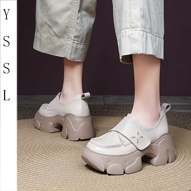 【原始森林】抗震静音真皮乐福鞋春秋松糕时尚乐福鞋厚底增高单鞋