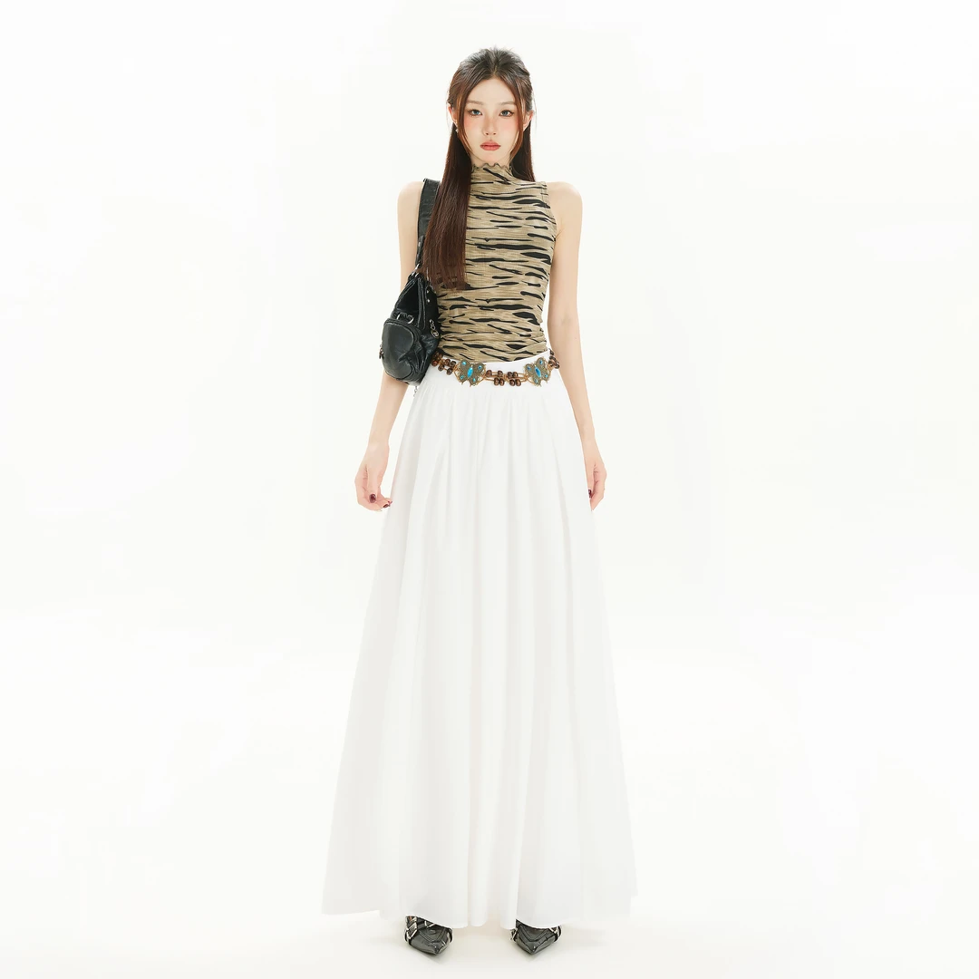 Busrr粉色高腰甜美风半身长裙2025新款显瘦气质大摆围垂感百褶裙