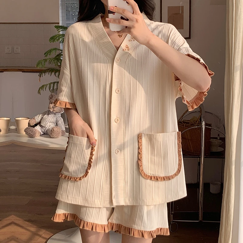 大码睡衣女春夏可外穿短袖宽松2025新款甜美风高级感家居服两件套