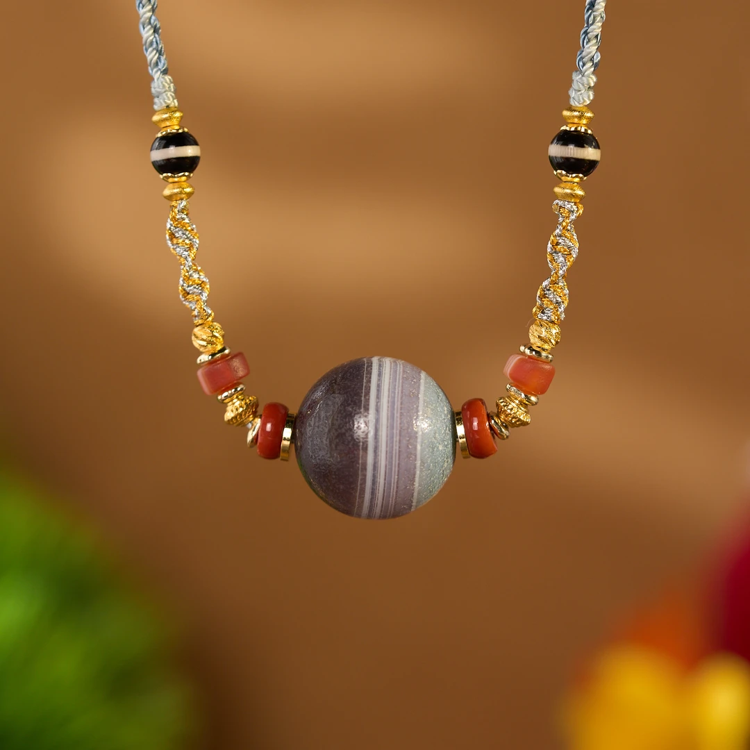 合金项链 （一芳）蓝沁 达洛蚕丝纹珠珠项链 O2SZZ多样性发其一