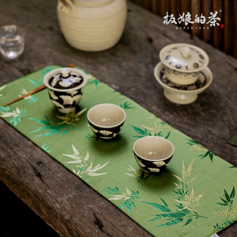 板娘的茶 全手简约织锦翠竹茶席桌布茶桌布垫轻奢中式茶台