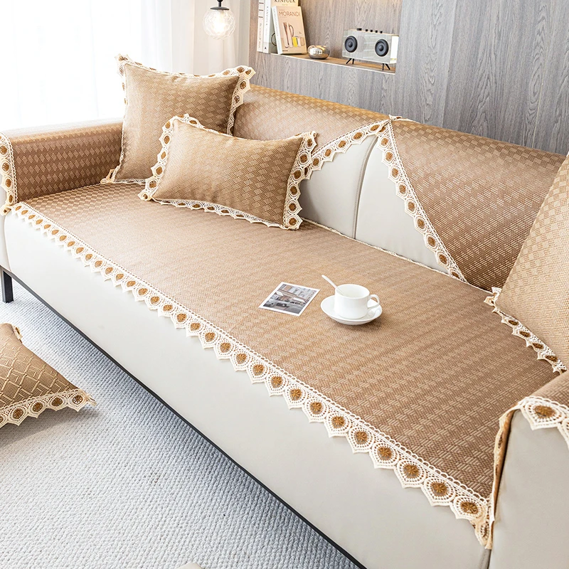 夏季冰藤沙发垫2025新款冰丝凉席坐垫夏天款简约现代防滑沙发套罩