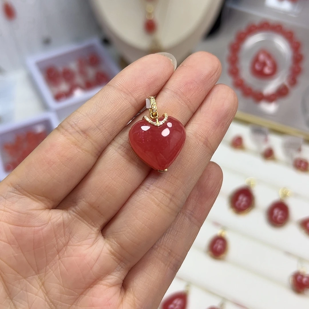 菱锰矿（红纹石）18K金镶嵌吊坠(不含链)