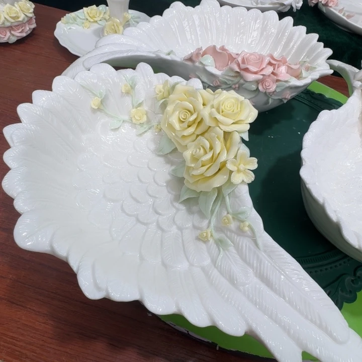 玫瑰花羽毛深盘陶瓷