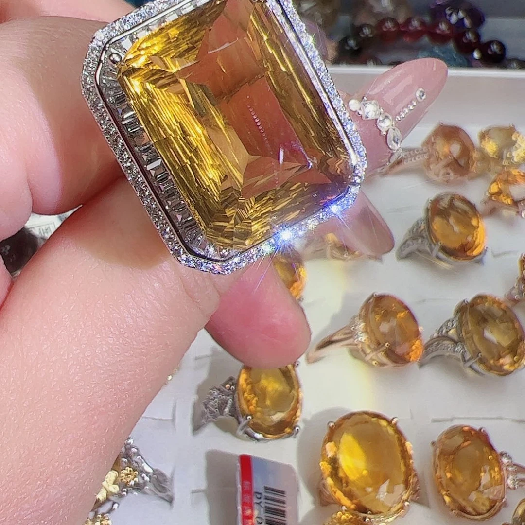 黄晶黄水晶银S925镶嵌