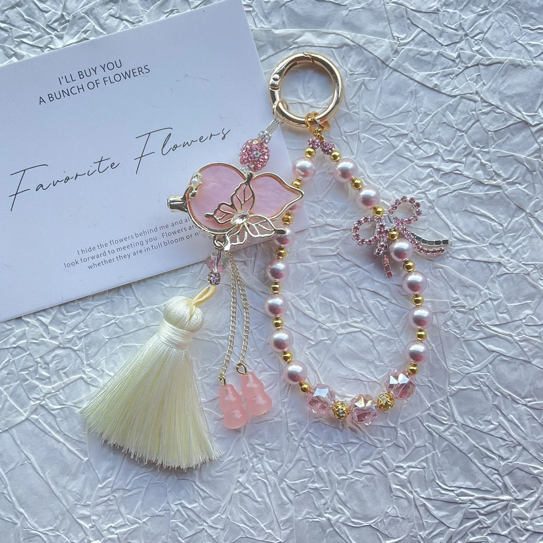 小叶子粉葫芦中国风国潮手工diy 重工串珠时尚个性手机链挂件Z006
