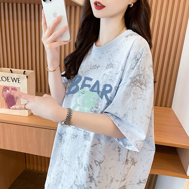 纯棉遮屁股洋气潮牌芭比裤专用上衣中长新爆款宽松大版T恤短袖女