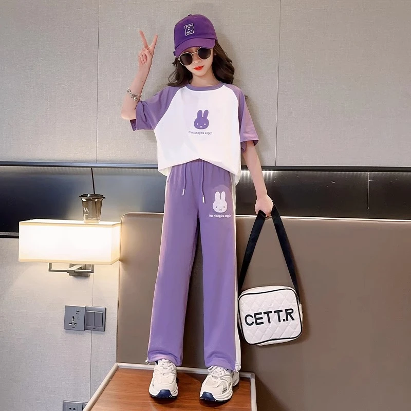 女童装2025夏季洋气时髦套装大童女装休闲时尚短袖长裤儿童两件套