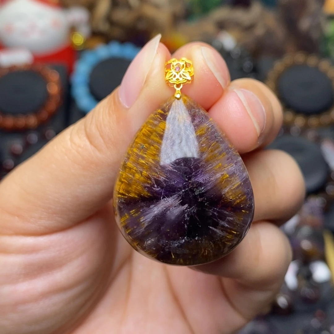 A014极光金多多水滴吊坠18K金镶嵌水晶