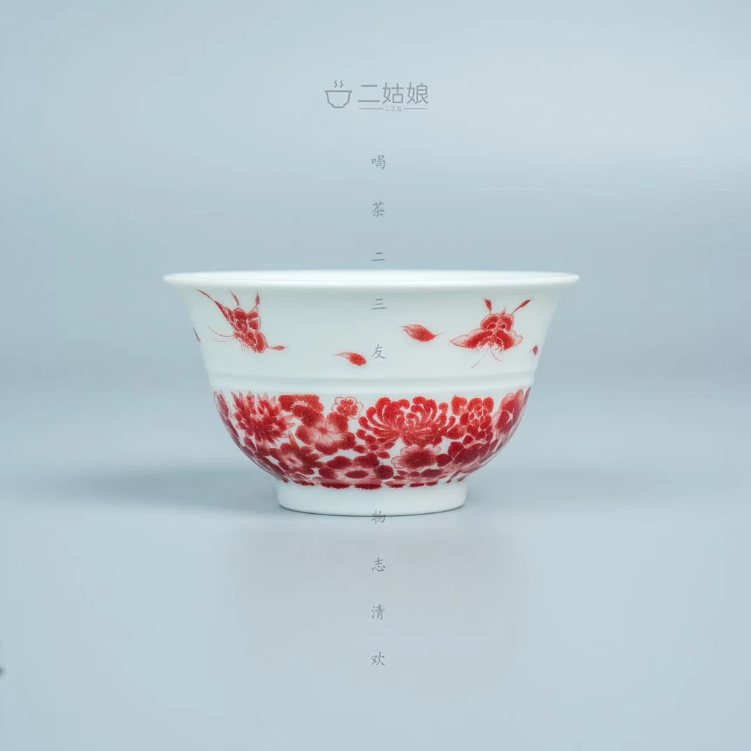 天义华釉里红牡丹蝶恋花杯【景德镇全手工茶具100ml】