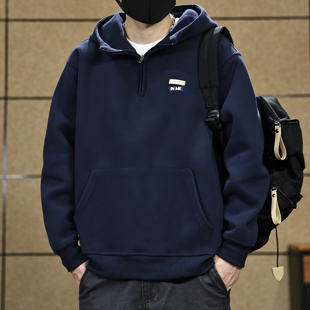 高端420g重磅连帽半拉链卫衣男2026春秋新款美式宽松大码潮牌外套