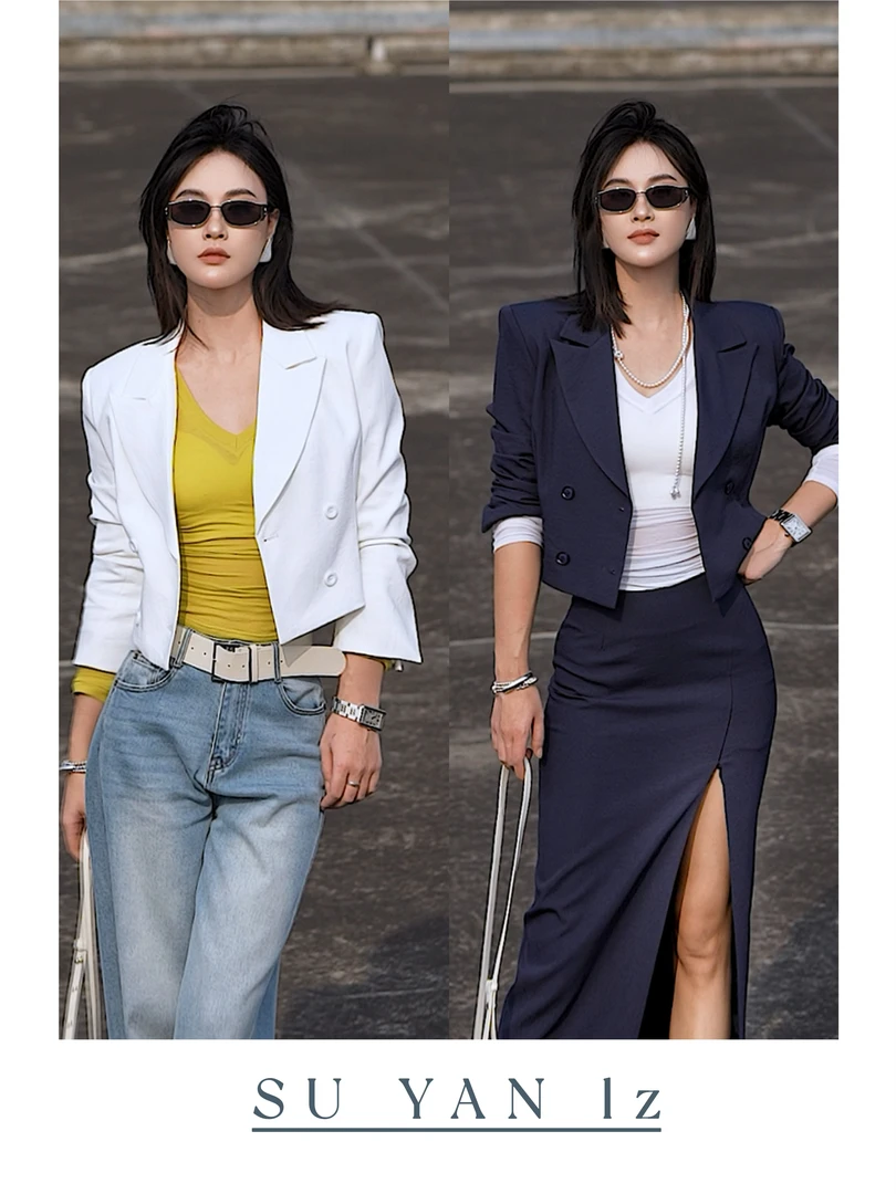 智嫣女装 XZ002原创春夏通勤双排扣收腰修身西服轻职风西装正装