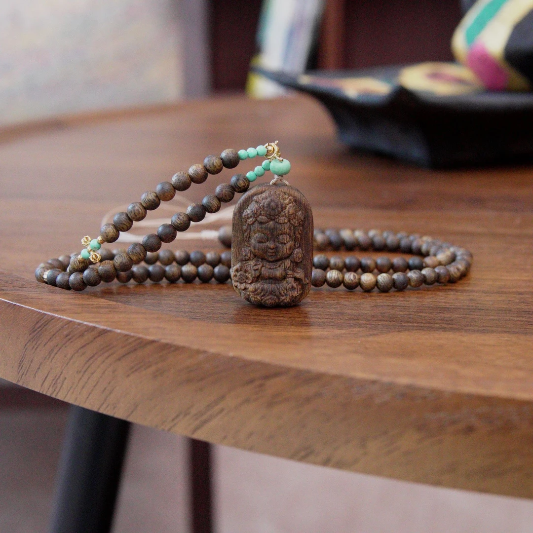 18k金奇楠沉香度母吊坠