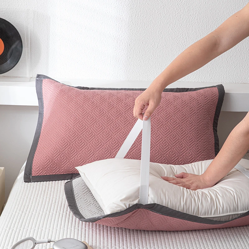 绑带防滑枕巾全棉夹棉纯色隔脏枕巾拆洗方便老人专用枕头套枕头巾