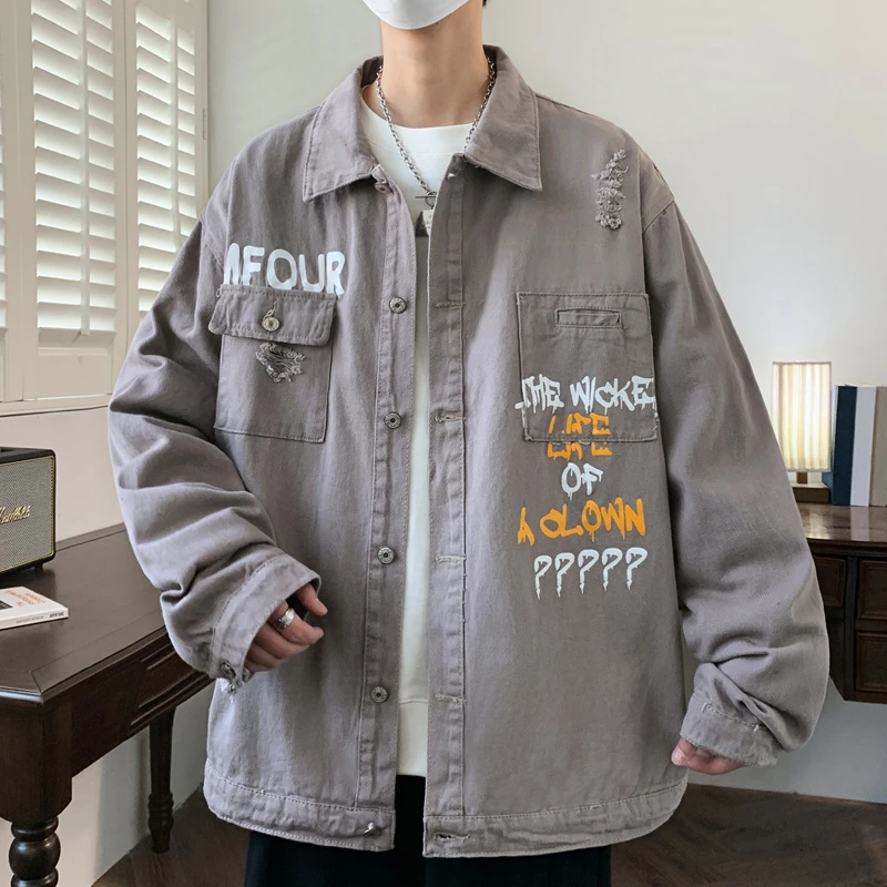 牛仔外套男高级感痞帅秋季新水洗做旧复古风工装夹克男青少年潮流
