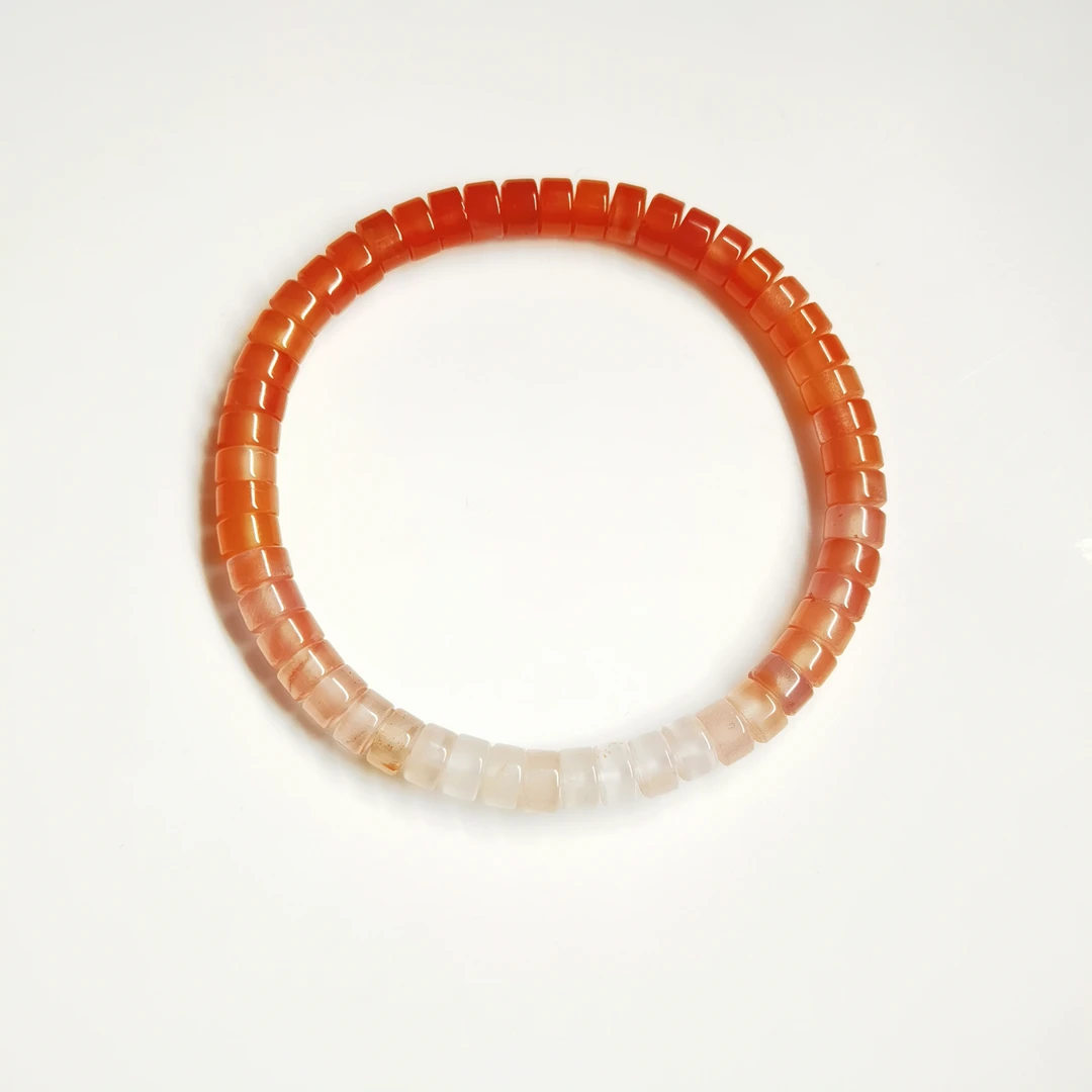 木土堂|精品南红玛瑙直切彩虹圈渐变圈手串柿子红冰飘白男女同款