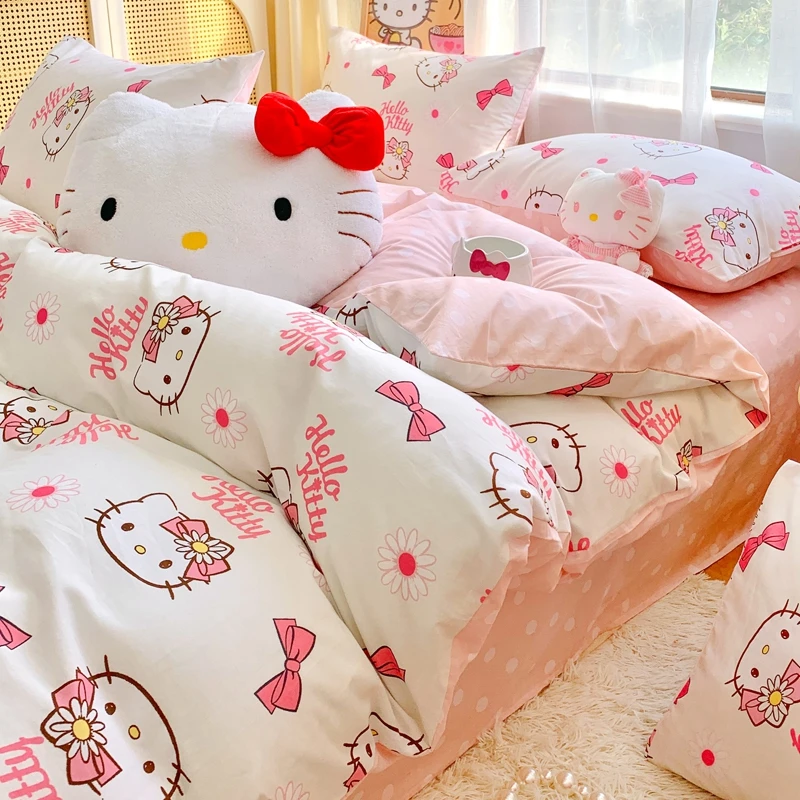 卡通全棉床上四件套纯棉少女心三丽鸥被套床单床笠宿舍床品三件套