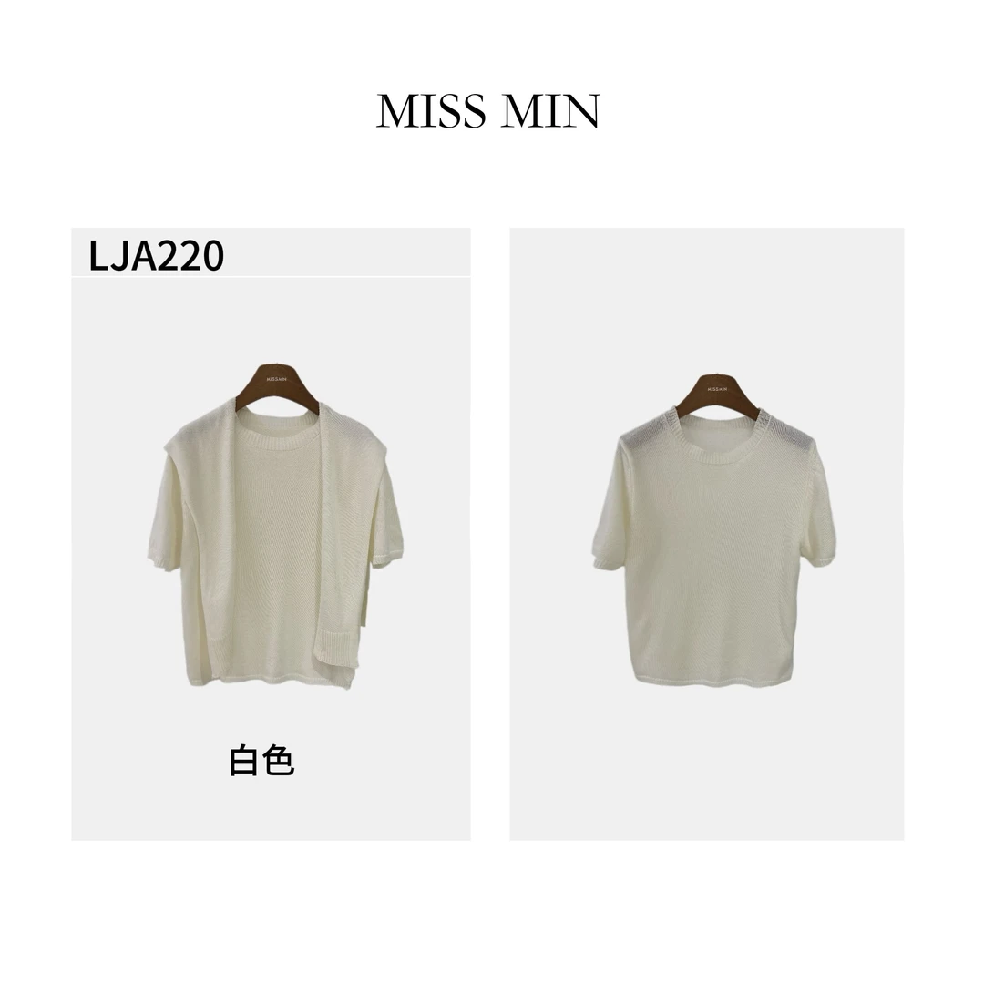 MISS MIN LJA220 春夏新品韩版两件套短袖披肩天丝亚麻针织衫上衣