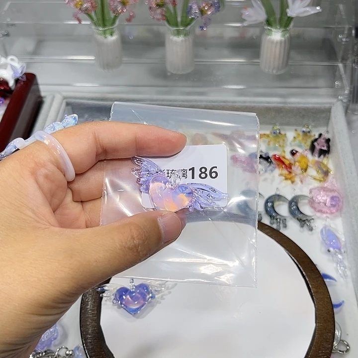 琉璃吊坠(不含链)186粉色爱心翅膀