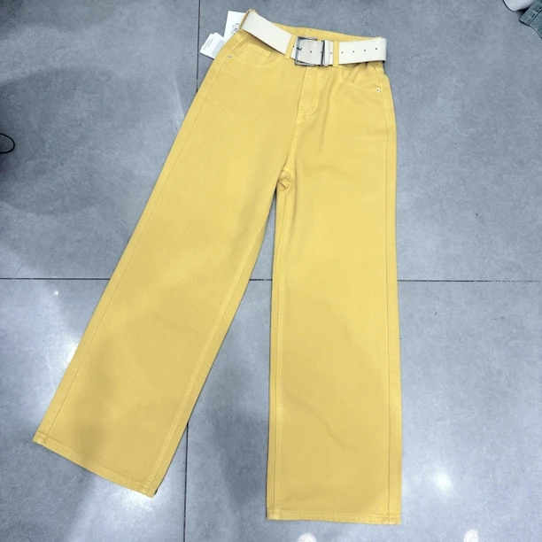 小敏家，春夏季新款时尚百搭黄色直筒裤牛仔裤