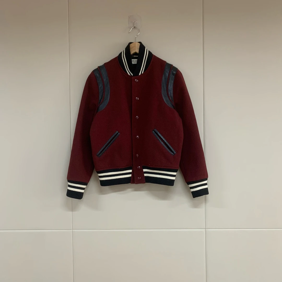 Saint Laurent Paris 爆款酒红黑色拼皮棒球服/40码/99新/16472