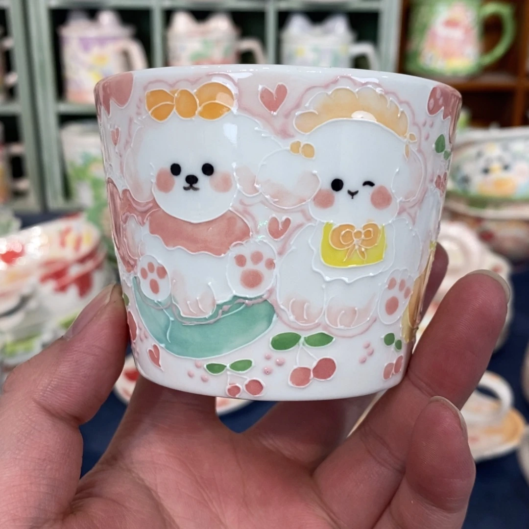 瓷片小狗朱口杯福利