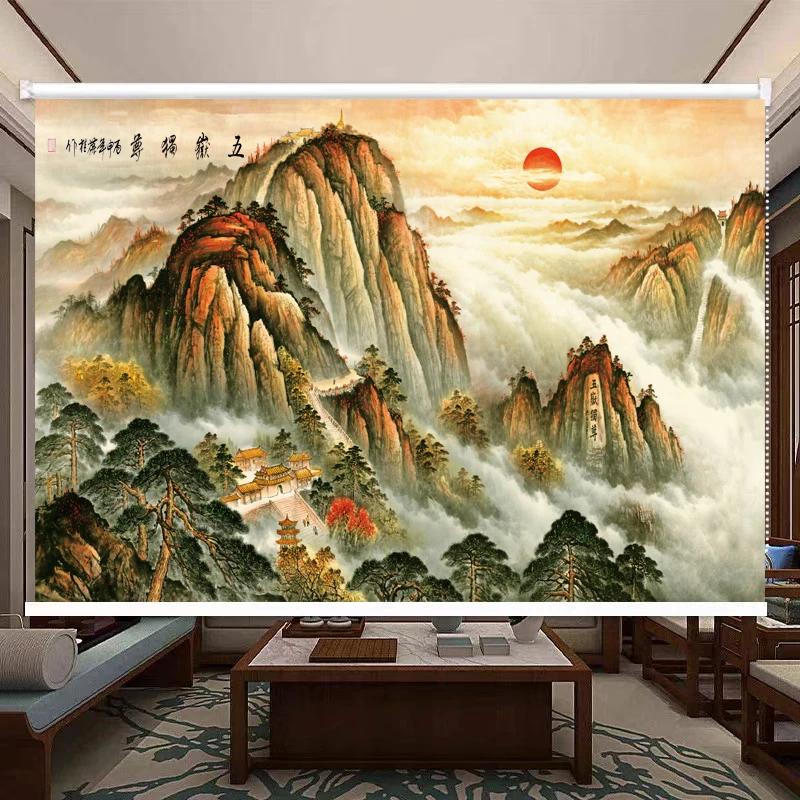 免打孔卷帘百叶帘客厅卧室餐厅装饰山水画