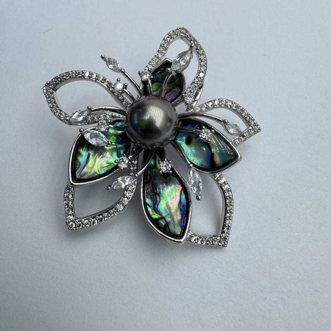 天然海水珍珠 大溪地胸针