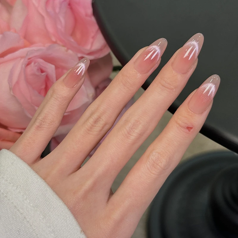 【初恋】淡粉色猫眼气质冬季美甲显白纯手工穿戴甲